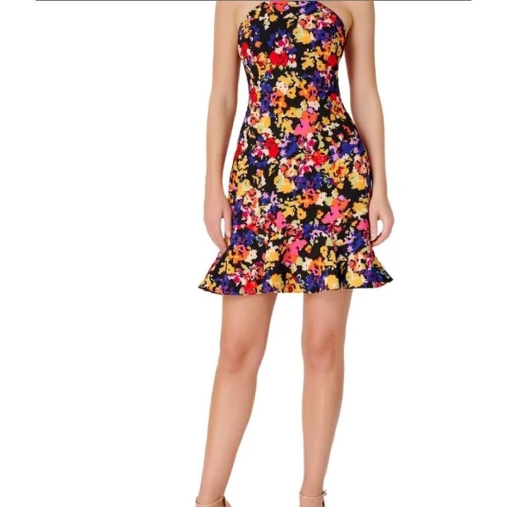 New with tags Aidan Mattox Halter Floral Fit & Flare Dress Size 8 Black